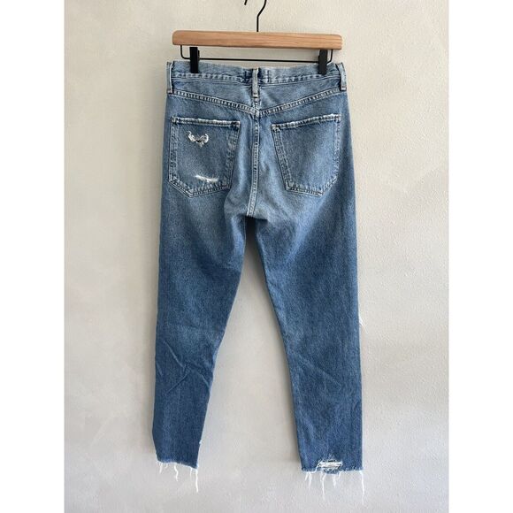 AGOLDE ankle Button Fly Straight Leg Jeans Womens Size 27 Jamie Hole Blue Denim - Picture 2 of 6